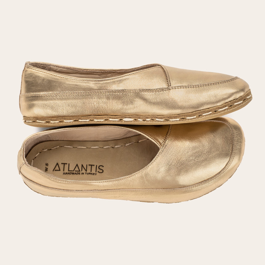 Gold Barefoot Cross Ballet Flats - Atlantis Handmade Shoes - 