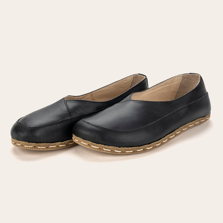 Black Barefoot Cross Ballet Flats - Atlantis Handmade Shoes - 