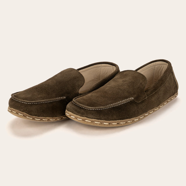 Men's Khaki Green Suede Moccasins - Atlantis Handmade Shoes -