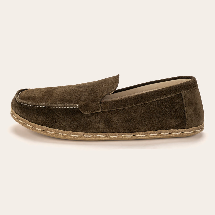 Women's Khaki Green Suede Moccasins - Atlantis Handmade Shoes - 