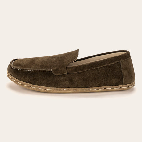 Men's Khaki Green Suede Moccasins - Atlantis Handmade Shoes - 