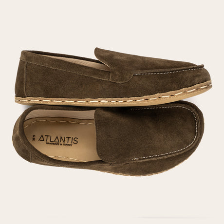 Women's Khaki Green Suede Moccasins - Atlantis Handmade Shoes - 