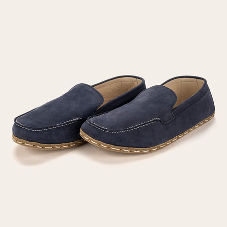 Men's Navy Nubuck Moccasins - Atlantis Handmade Shoes - 