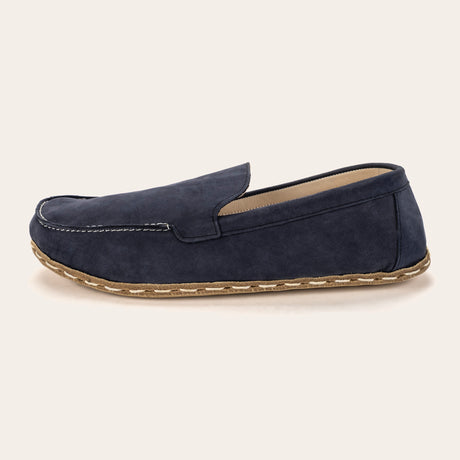 Women's Navy Nubuck Moccasins - Atlantis Handmade Shoes - 