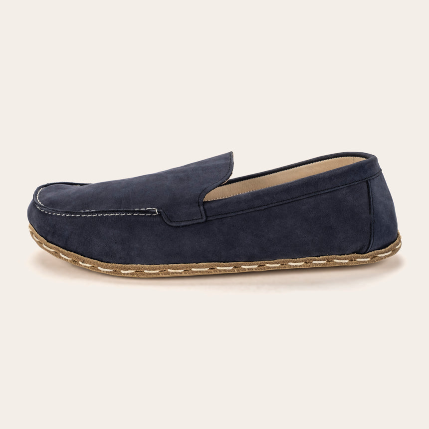 Women's Navy Nubuck Moccasins - Atlantis Handmade Shoes - 