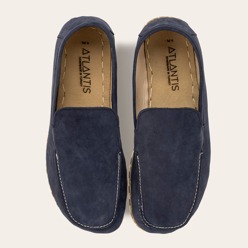 Women's Navy Nubuck Moccasins - Atlantis Handmade Shoes - 