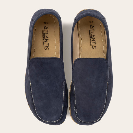 Men's Navy Nubuck Moccasins - Atlantis Handmade Shoes - 