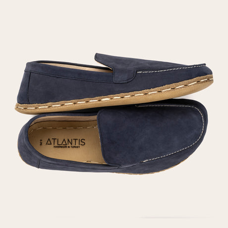 Men's Navy Nubuck Moccasins - Atlantis Handmade Shoes - 
