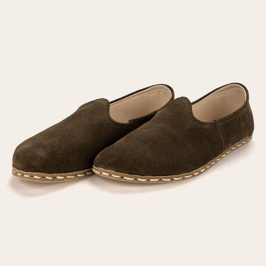 Men's Khaki Green Suede Barefoots - Atlantis Handmade Shoes - 