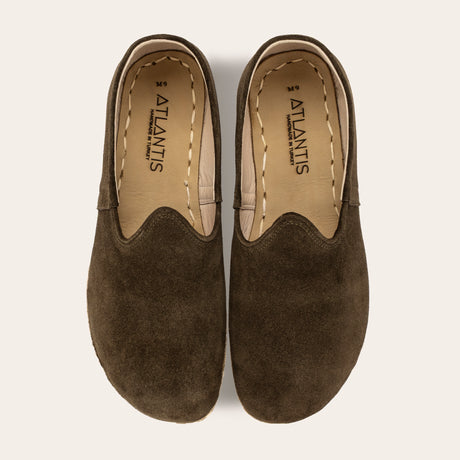Men's Khaki Green Suede Barefoots - Atlantis Handmade Shoes - 