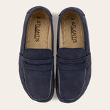 Women's Navy Nubuck Penny Loafers - Atlantis Handmade Shoes -