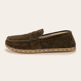 Women's Khaki Green Suede Penny Loafers - Atlantis Handmade Shoes -