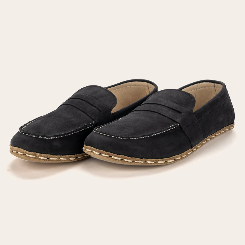 Men's Black Nubuck Penny Loafers - Atlantis Handmade Shoes - 
