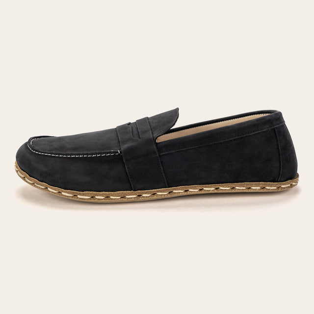 Women's Black Nubuck Penny Loafers - Atlantis Handmade Shoes -