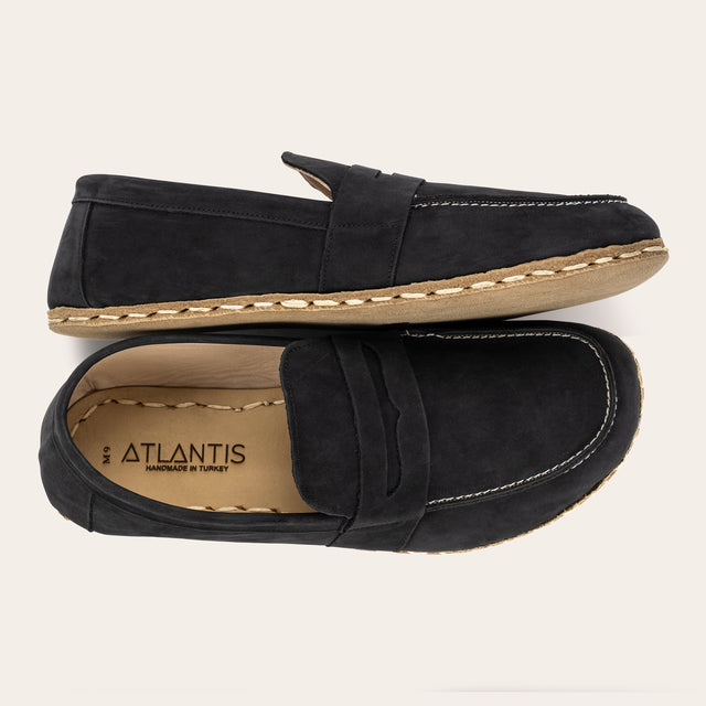 Women's Black Nubuck Penny Loafers - Atlantis Handmade Shoes -