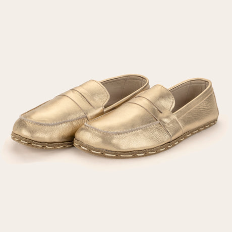 Women's Gold Penny Loafers - Atlantis Handmade Shoes - 