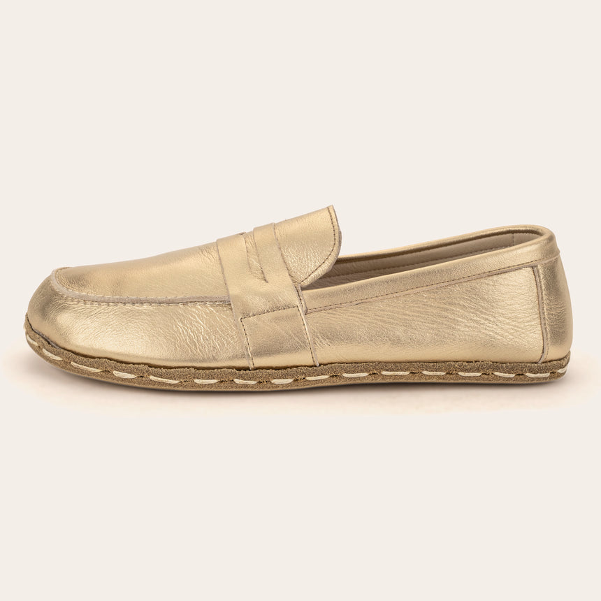 Men's Gold Penny Loafers - Atlantis Handmade Shoes - 