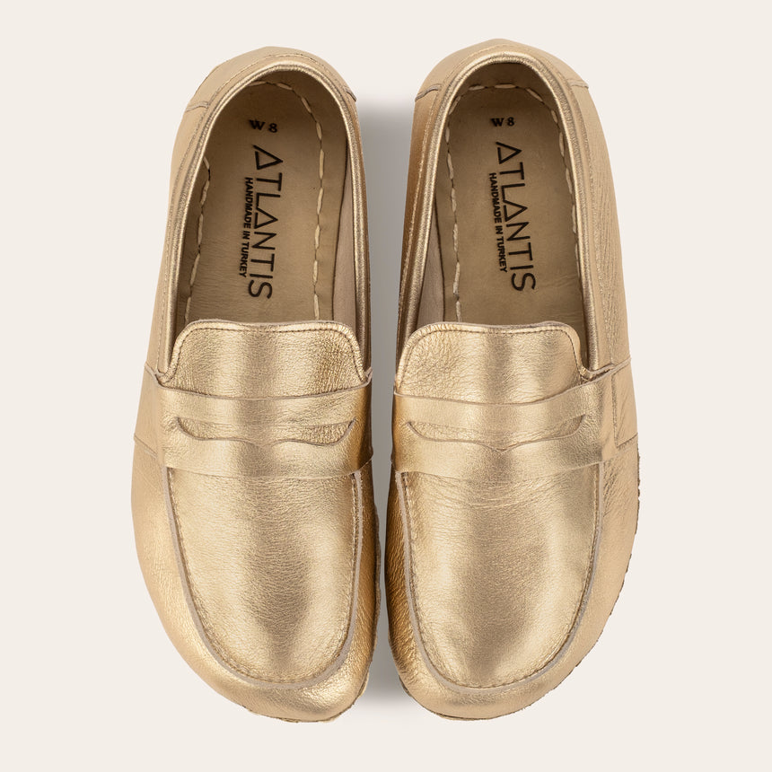 Men's Gold Penny Loafers - Atlantis Handmade Shoes - 