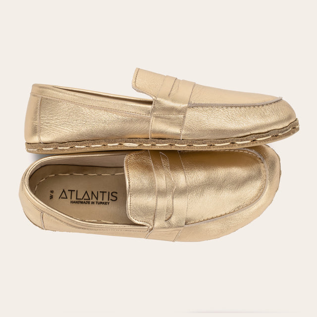 Women's Gold Penny Loafers - Atlantis Handmade Shoes -