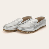 Women's Silver Penny Loafers - Atlantis Handmade Shoes -