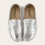 Women's Silver Penny Loafers - Atlantis Handmade Shoes -