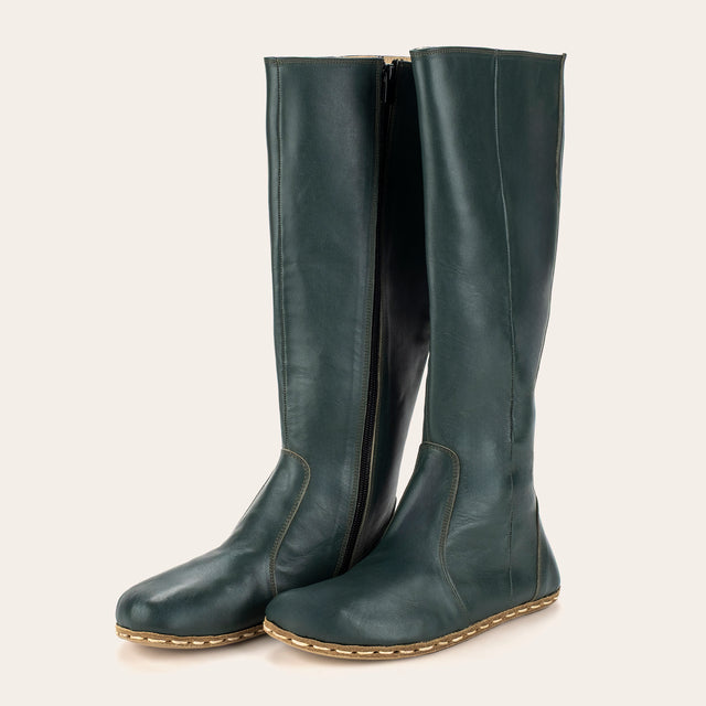 Women's Bottle Green Barefoot Knee High Boots - Atlantis Handmade Shoes -