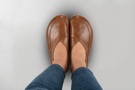 Antique Brown Barefoot Cross Ballet Flats - Atlantis Handmade Shoes - 