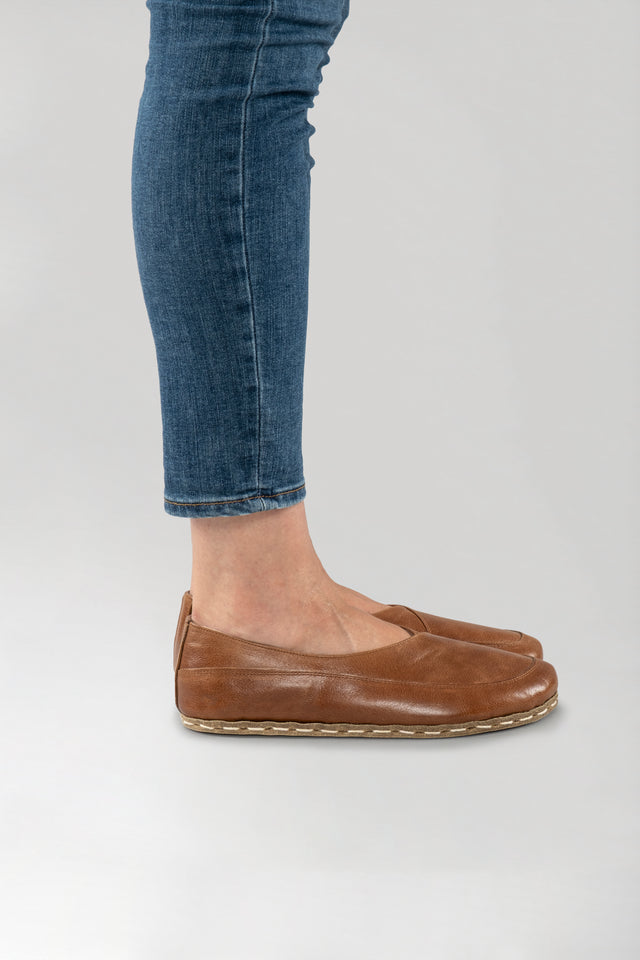 Antique Brown Barefoot Cross Ballet Flats - Atlantis Handmade Shoes -