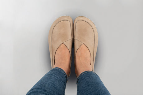 Tan Barefoot Cross Ballet Flats - Atlantis Handmade Shoes - 