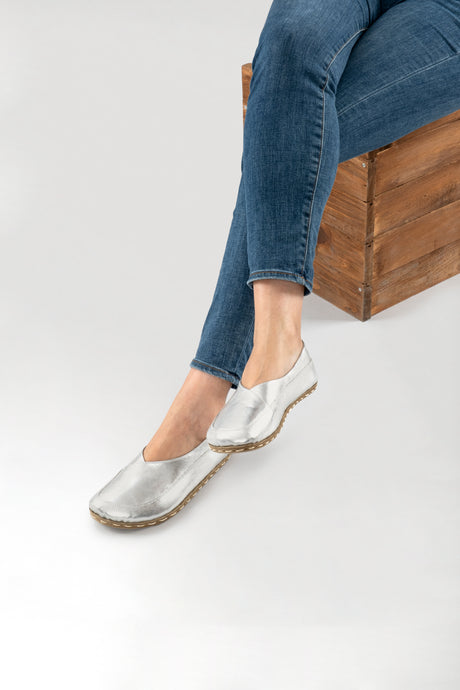 Silver Barefoot Cross Ballet Flats - Atlantis Handmade Shoes - 