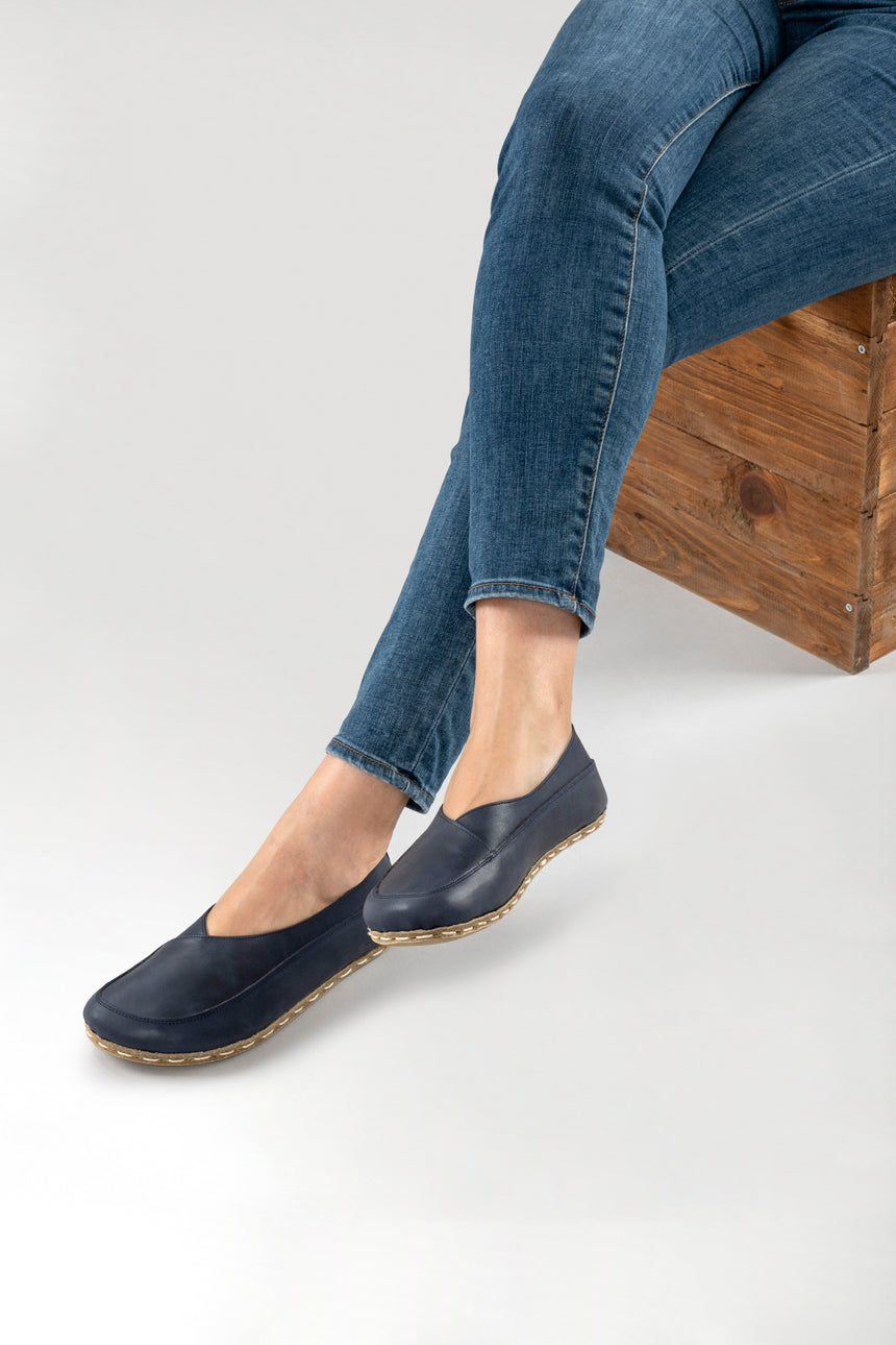 Blue Barefoot Cross Ballet Flats - Atlantis Handmade Shoes - 