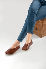Peru Brown Barefoot Cross Ballet Flats - Atlantis Handmade Shoes -