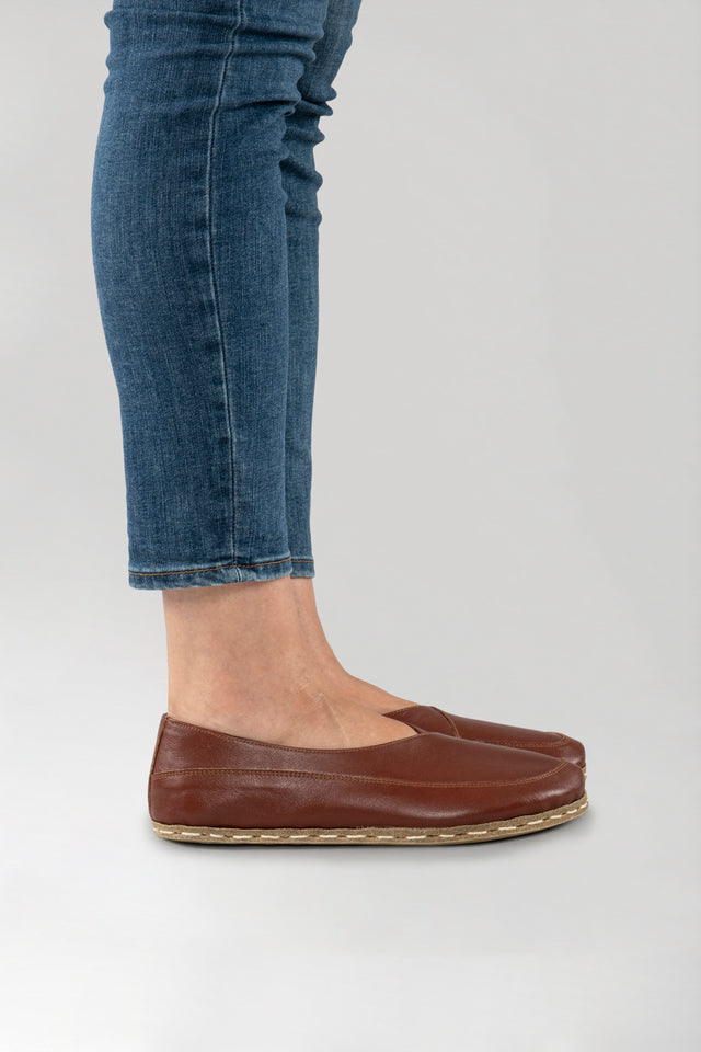 Peru Brown Barefoot Cross Ballet Flats - Atlantis Handmade Shoes -