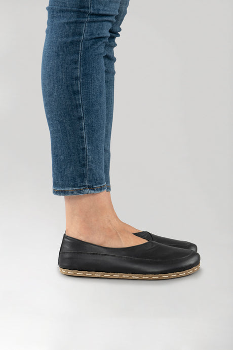 Black Barefoot Cross Ballet Flats - Atlantis Handmade Shoes - 