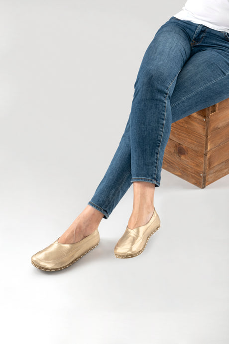 Gold Barefoot Cross Ballet Flats - Atlantis Handmade Shoes - 