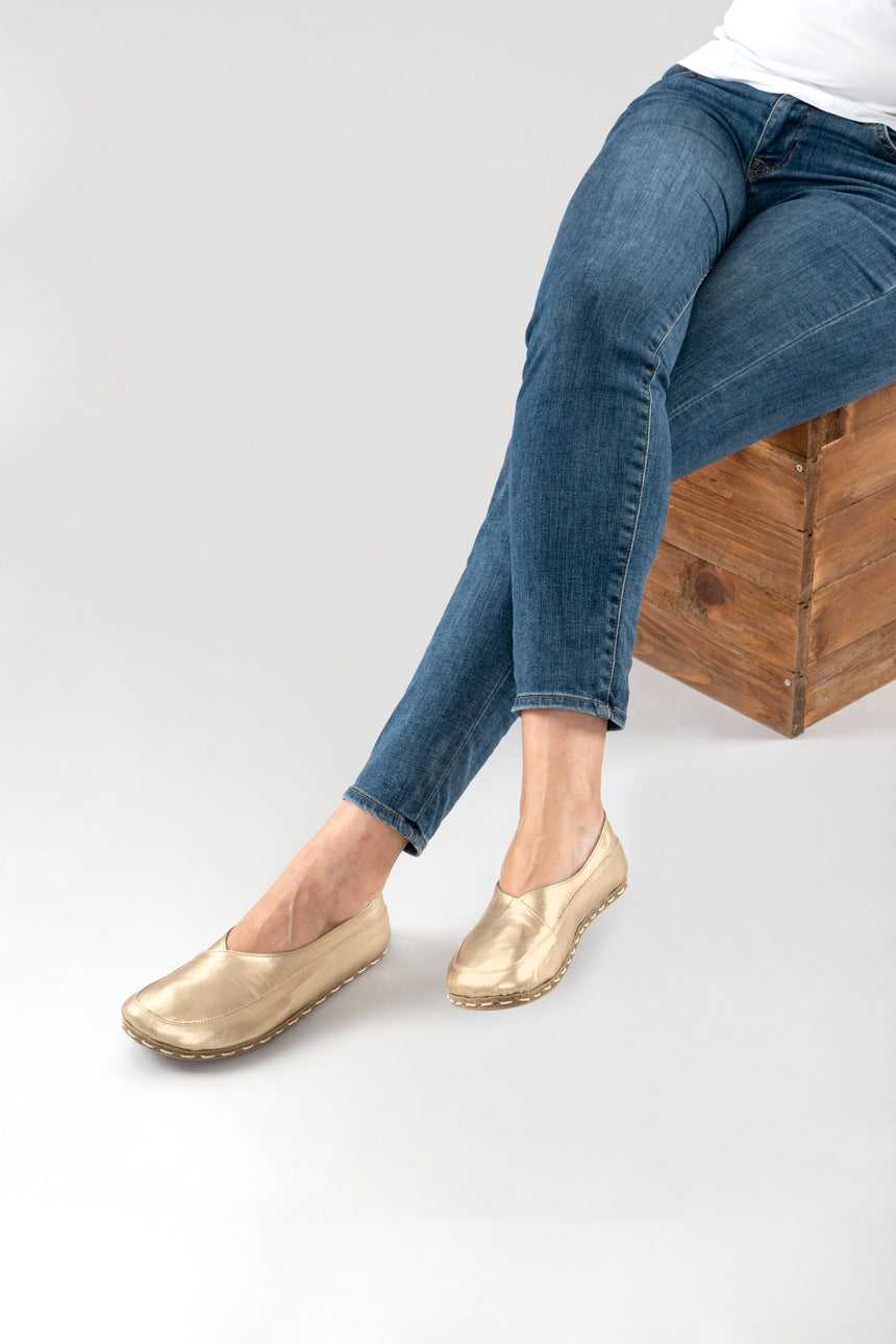 Gold Barefoot Cross Ballet Flats - Atlantis Handmade Shoes - 