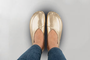 Gold Barefoot Cross Ballet Flats - Atlantis Handmade Shoes -