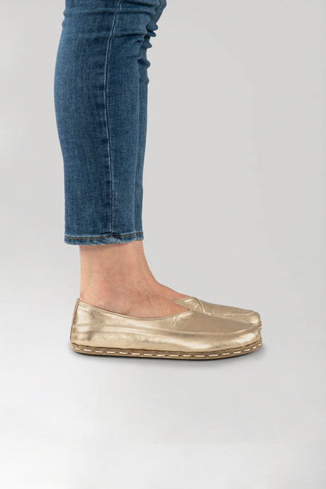 Gold Barefoot Cross Ballet Flats - Atlantis Handmade Shoes - 