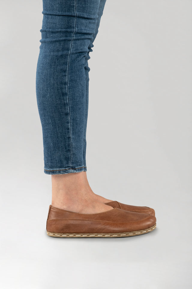 Lion Brown Barefoot Cross Ballet Flats - Atlantis Handmade Shoes -