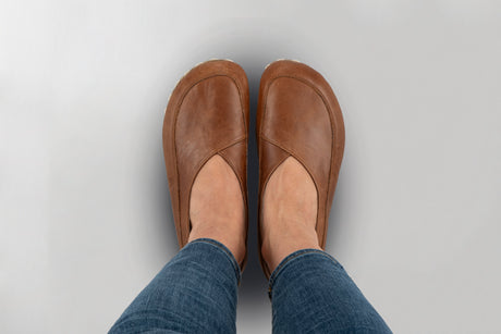 Lion Brown Barefoot Cross Ballet Flats - Atlantis Handmade Shoes - 