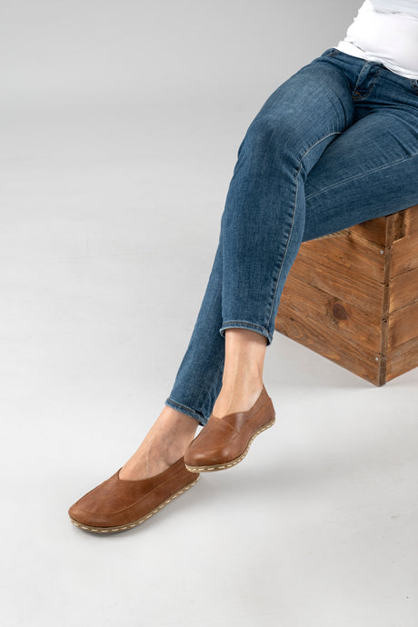 Lion Brown Barefoot Cross Ballet Flats - Atlantis Handmade Shoes - 