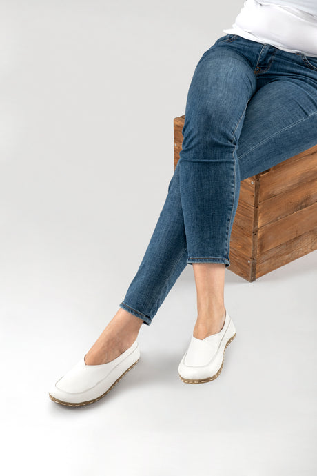 White Barefoot Cross Ballet Flats - Atlantis Handmade Shoes - 