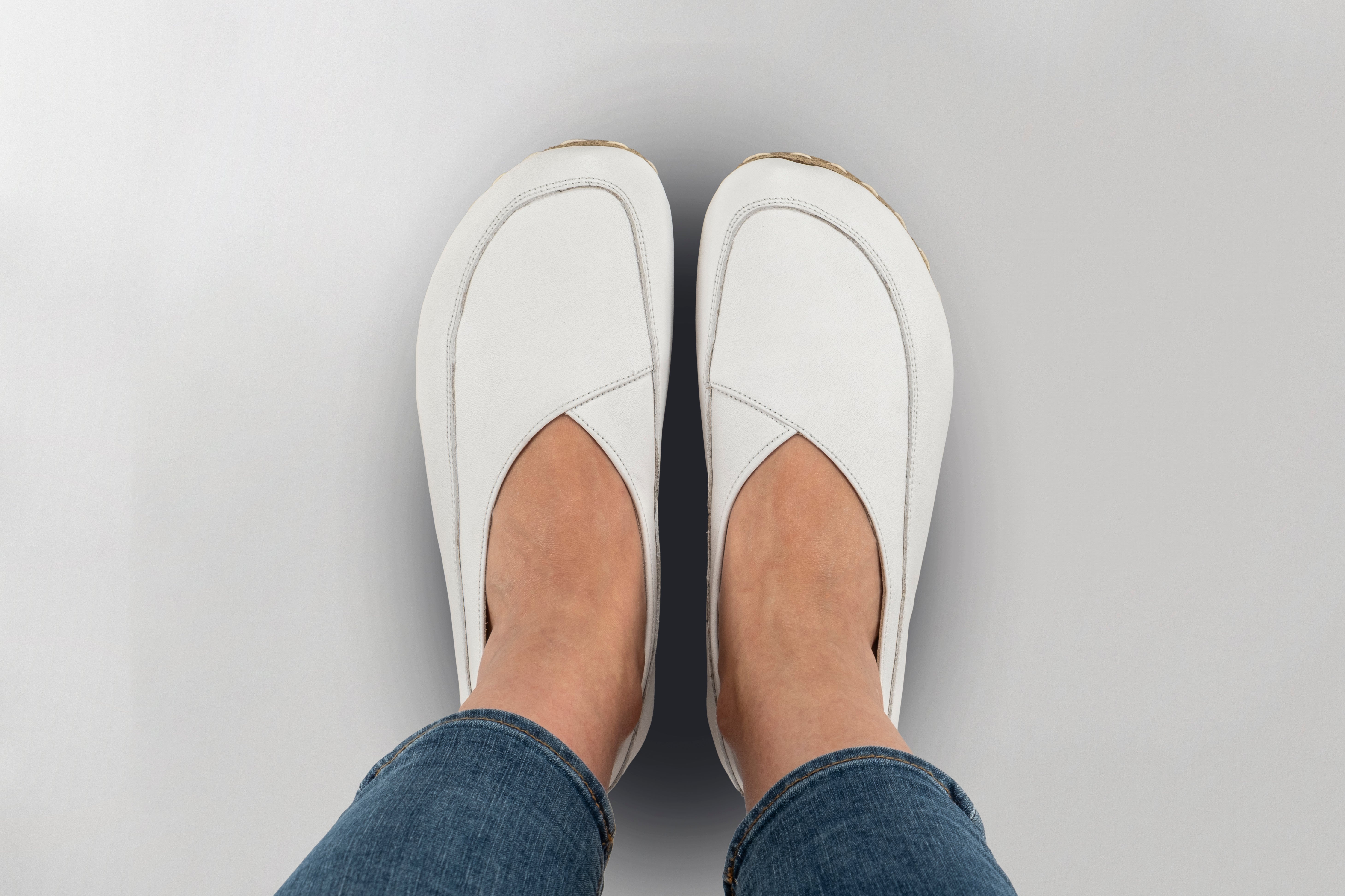 Women's White Barefoot Cros Ballet Flats - Atlantis Handmade Shoes