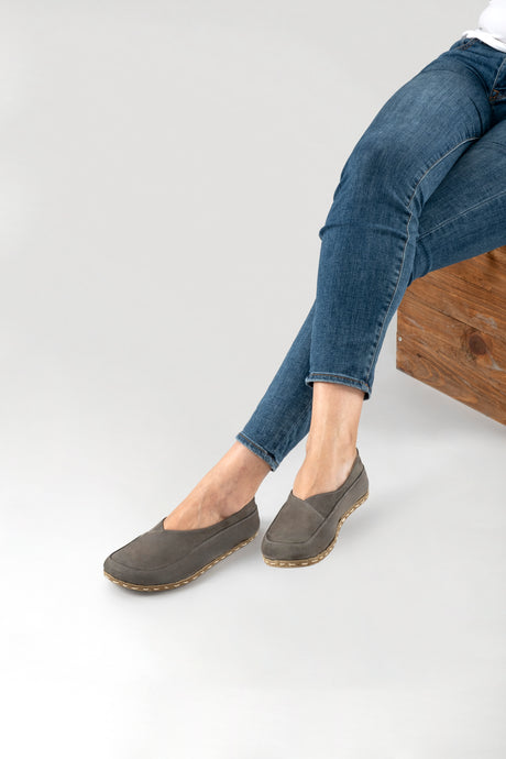 Gray Barefoot Cross Ballet Flats - Atlantis Handmade Shoes - 