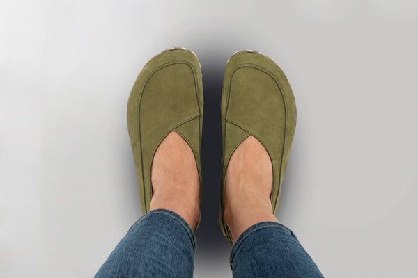 Kadın Zeytin Yeşili Barefoot Cross Babet - Atlantis Ayakkabılar