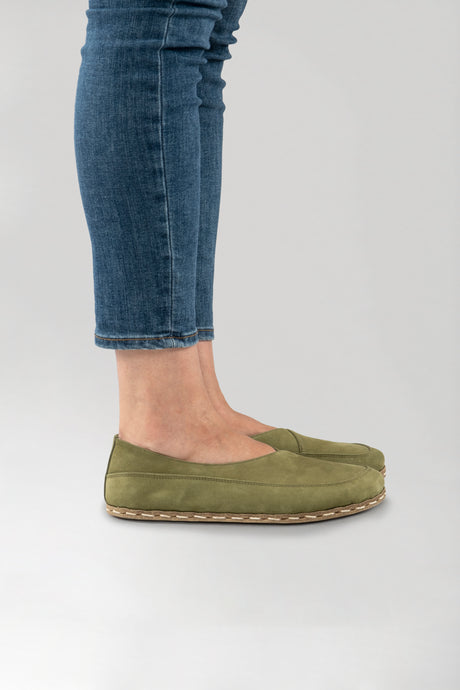 Olive Green Barefoot Cross Ballet Flats - Atlantis Handmade Shoes - 