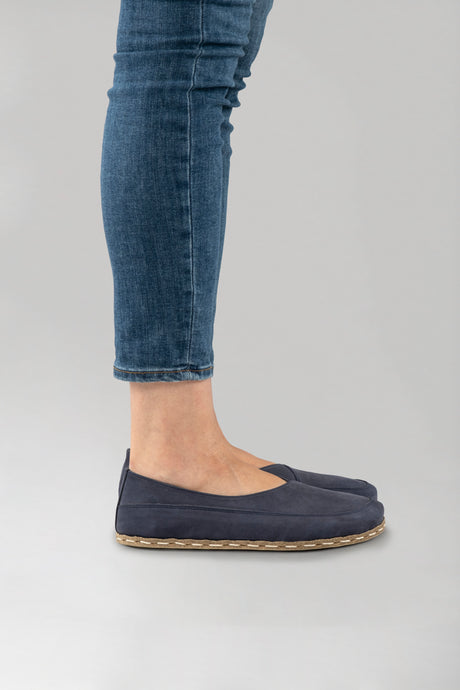 Navy Nubuck Barefoot Cross Ballet Flats - Atlantis Handmade Shoes - 