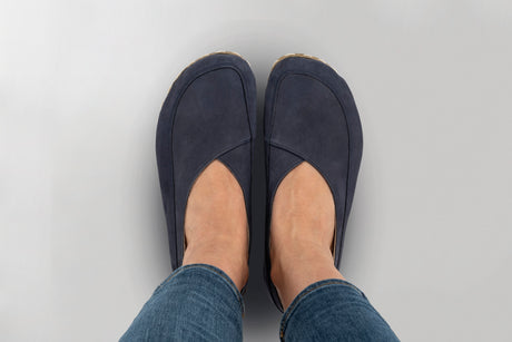Navy Nubuck Barefoot Cross Ballet Flats - Atlantis Handmade Shoes - 