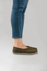 Khaki Green Suede Barefoot Cross Ballet Flats - Atlantis Handmade Shoes -