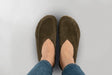 Khaki Green Suede Barefoot Cross Ballet Flats - Atlantis Handmade Shoes - 
